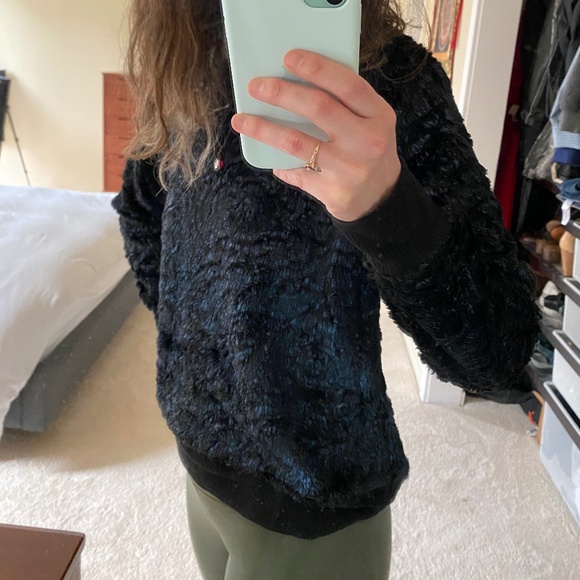 Fourteenth Place Nordstrom Blue Iridescent Faux Fur Sweatshirt - Picture 3 of 5